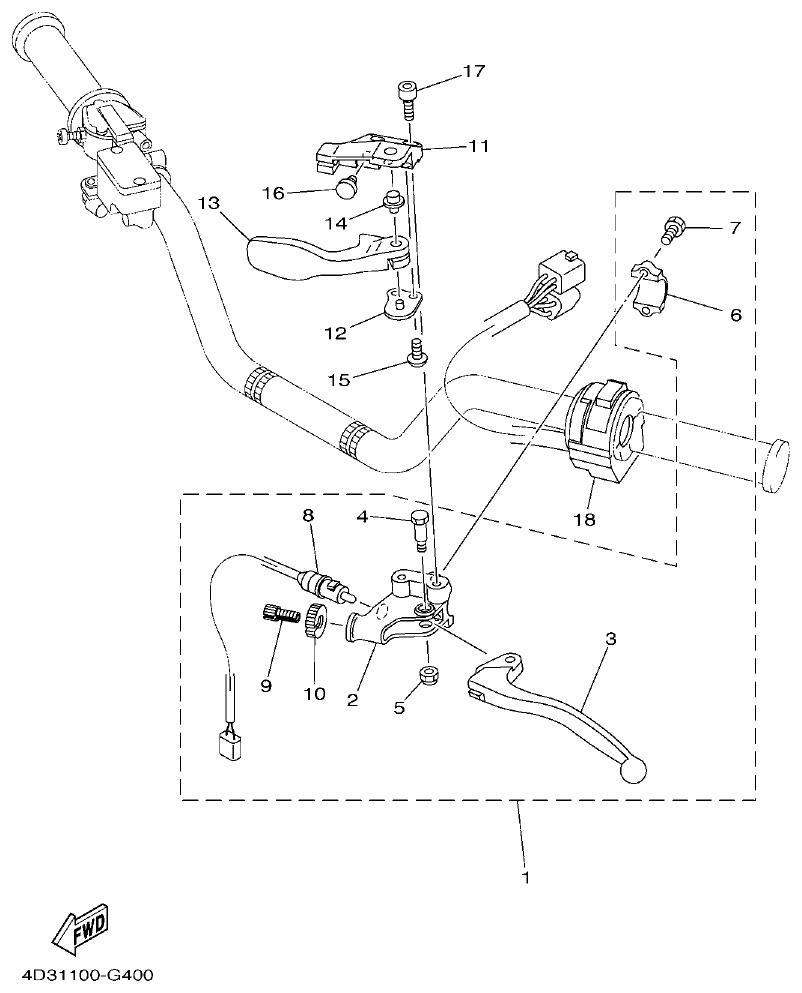 Yamaha 250RAP HANDLE SWITCH & LEVER parts diagram